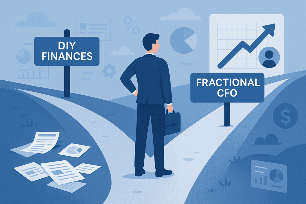Business owner deciding between doing his own finances and getting a Fractional CFO