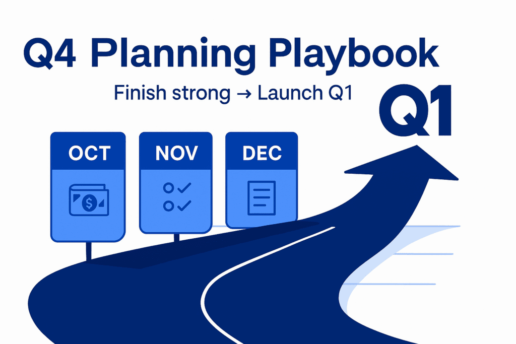 Planning road of growth showcasing Q1 planning happening from October to December in Q4