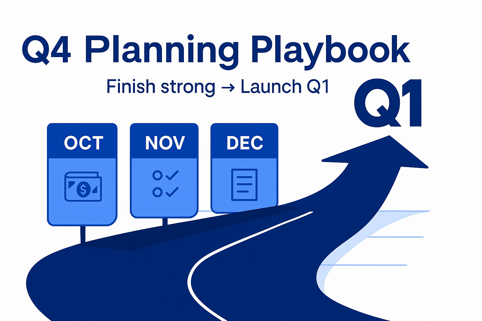Planning road of growth showcasing Q1 planning happening from October to December in Q4