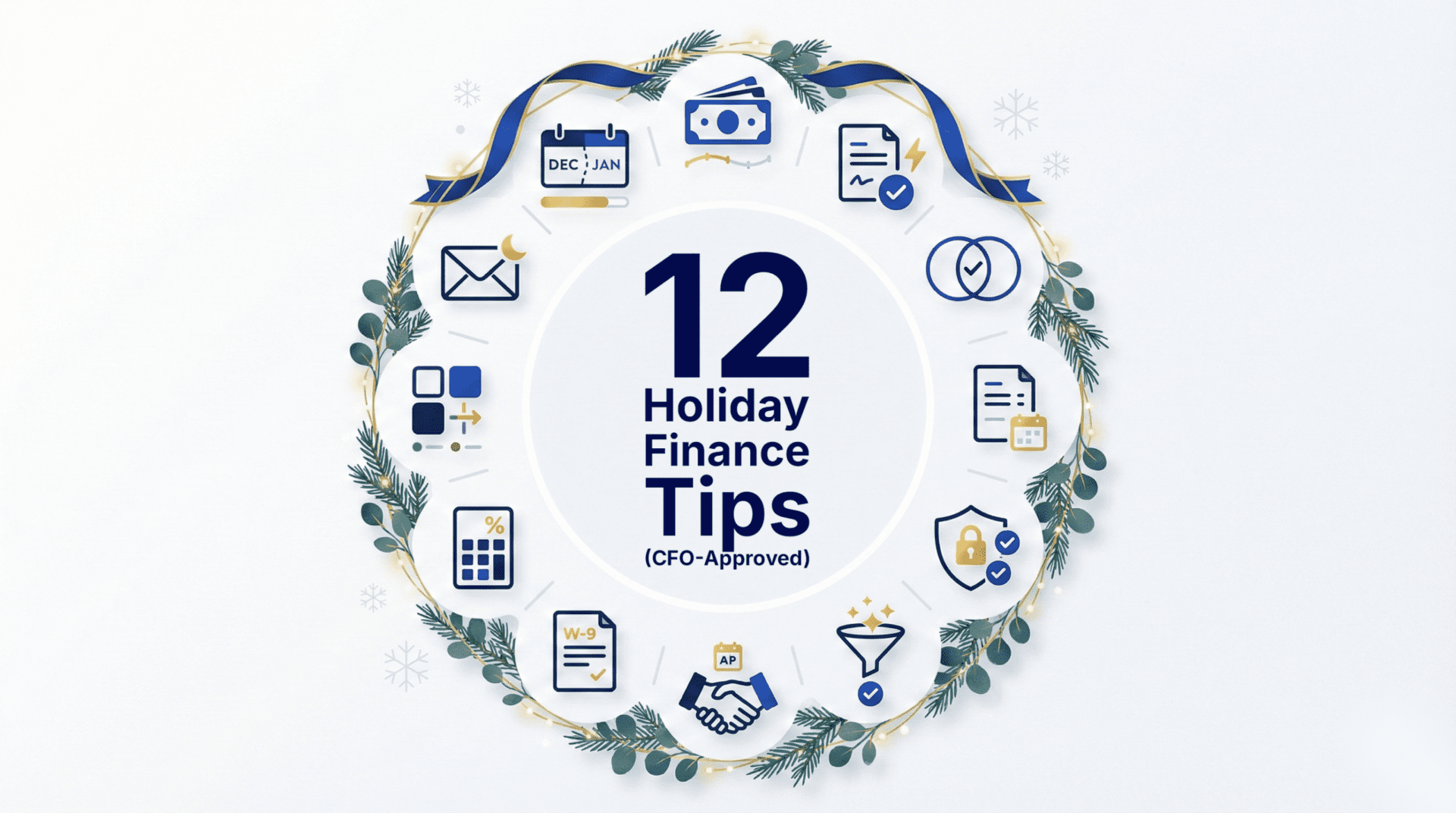 12 financial tips in a wreath circling around